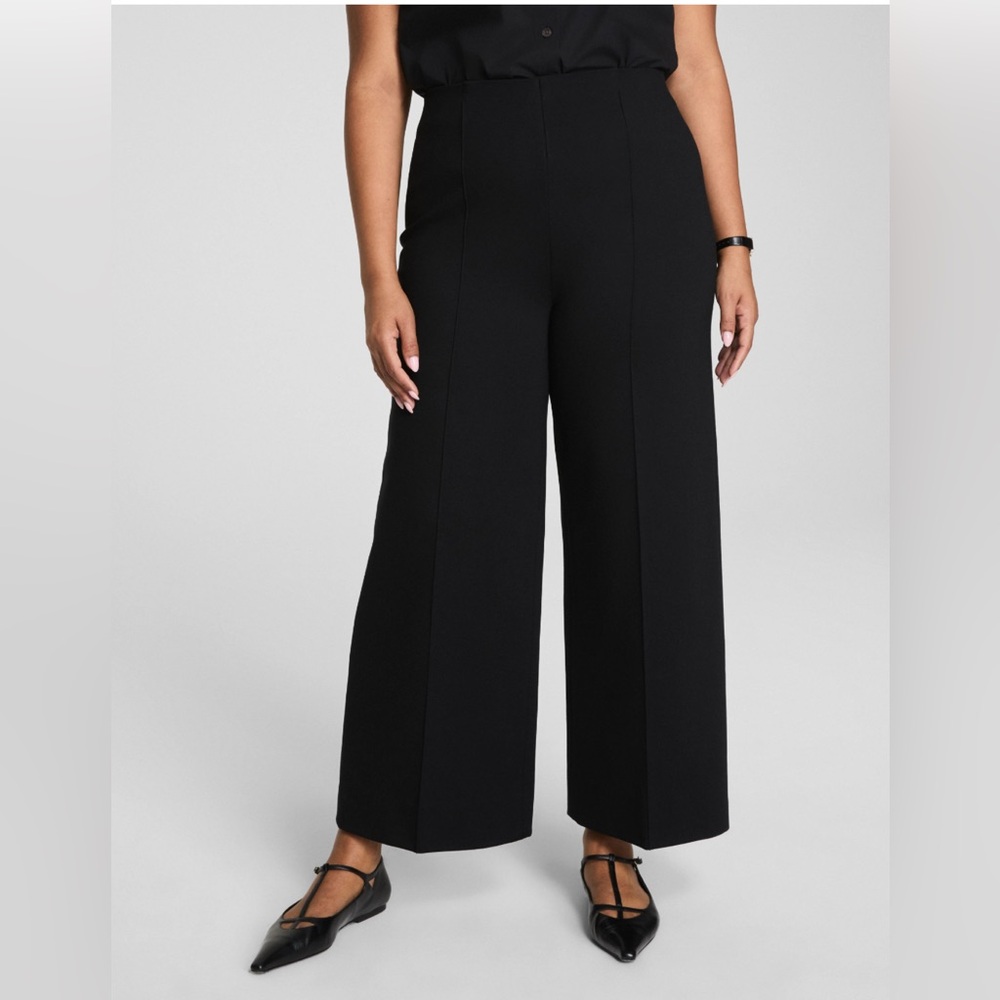 SPANX Supersmooth Perfect Fit Ponte  Cropped Wide Leg Pants Black Sz M